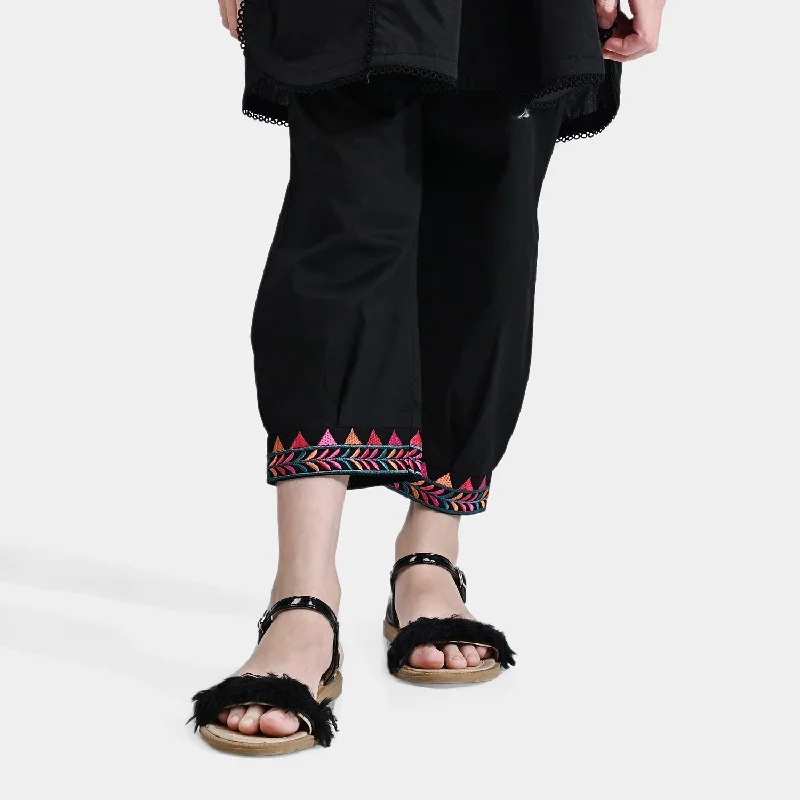 Shop affordable clothing for all occasions –  Girls Cotton Embroidered Pant-BLACK