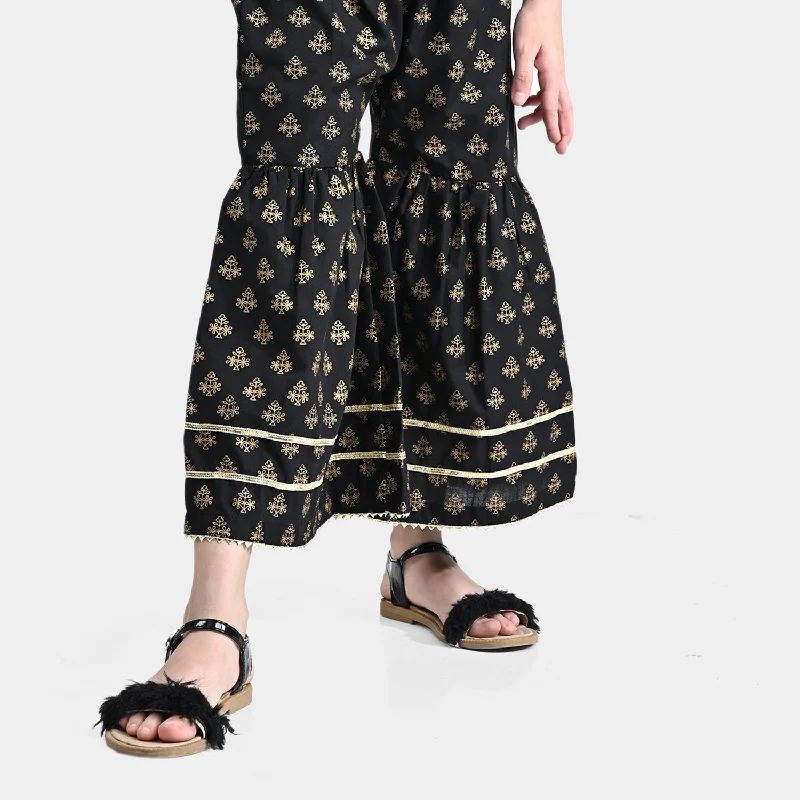 Flash deals on men’s  clothing – Grab yours today!  Girls Cotton Screen Print Gharara-BLACK