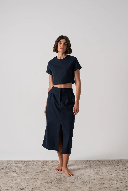 Shop men’s clothing now and enjoy amazing savings.  Zafran Midi Skirt in Navy