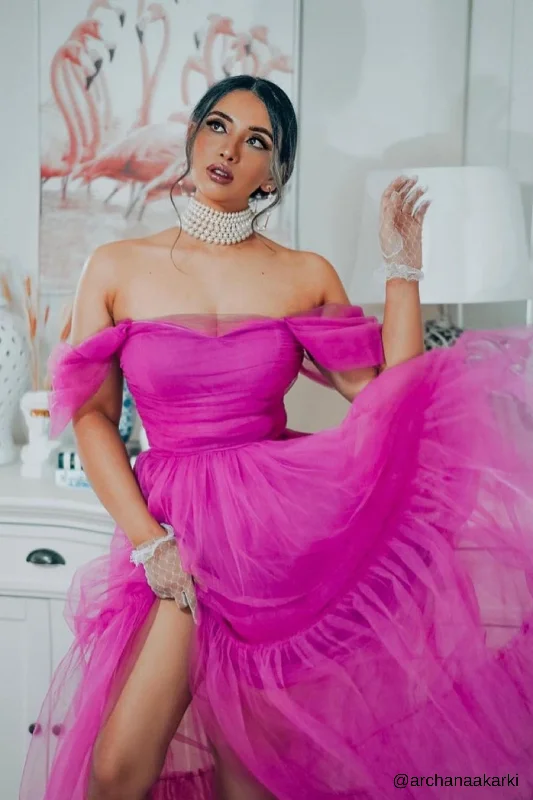 Bold and sophisticated looks for every woman Sydney Off Shoulder Tulle Maxi Dress in Vivid Purple Bold and sophisticated looks for every woman Sydney Off Shoulder Tulle Maxi Dress in Vivid Purple
