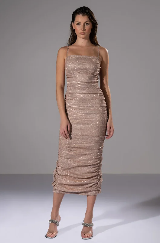 Stylish plus-size clothing for women   FALLING STAR SHIMMER RUCHED MIDI DRESS