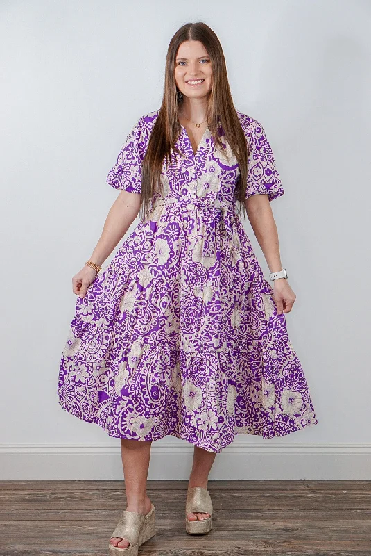 Statement pieces for the confident woman   Paisley Promise Lavender Midi Dress