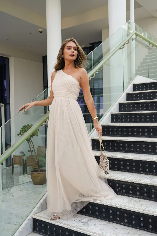 Fashionable clothing to fit every body type   One Shoulder Mesh Maxi Dress