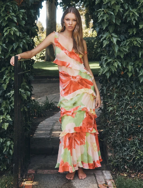 Casual yet chic women’s outfits for work or play   Isla Ruffle Asym Maxi Dress