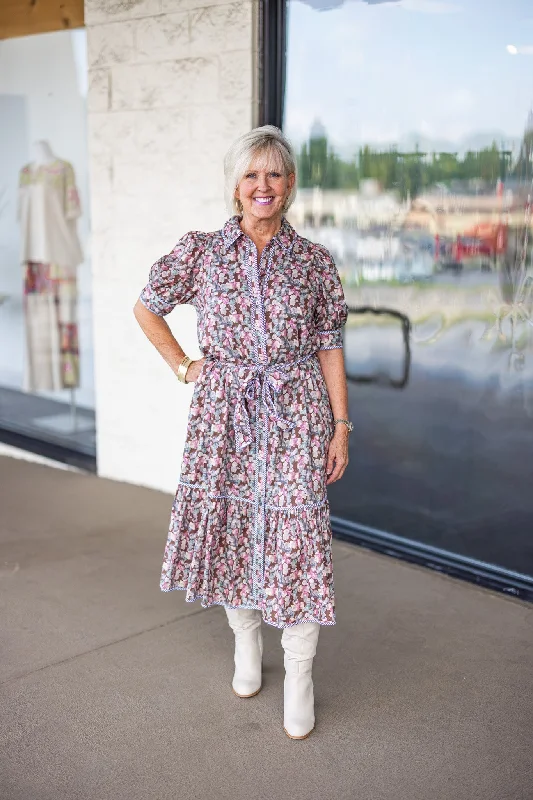 Fashionable women’s clothing that makes you shine   Autumn Florals Brown Midi Dress