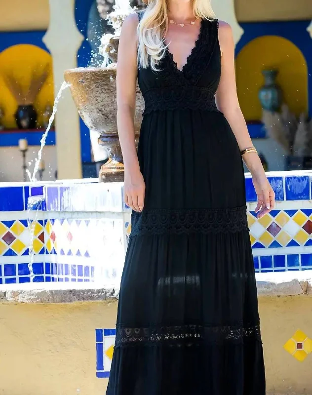 Bold and sophisticated looks for every woman   Crochet Lace Maxi Dress In Black