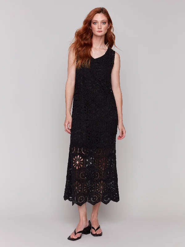 Trendsetting women’s clothing for fashion lovers Cotton Crochet Sleeveless Maxi Dress - Black Trendsetting women’s clothing for fashion lovers Cotton Crochet Sleeveless Maxi Dress - Black