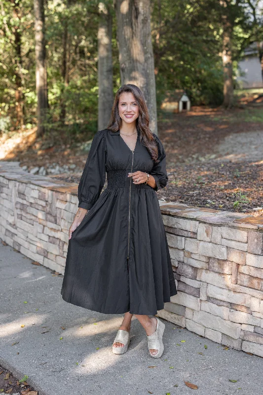Refresh your wardrobe with trendy women’s apparel   Midnight Visions Black Midi Dress
