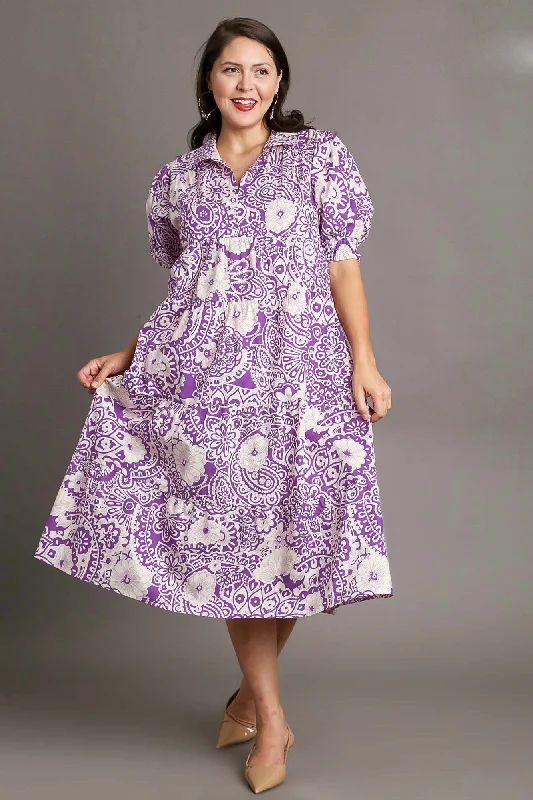 Casual outfits that elevate your style   Paisley Party Lavender Midi Dress