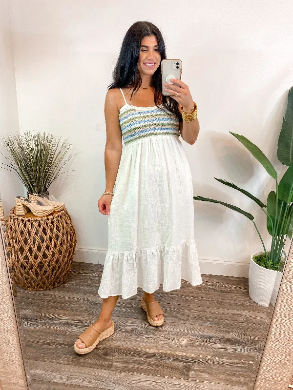 Feminine and fashionable clothing for every wardrobe   Crocheted Visions Ivory Midi Dress
