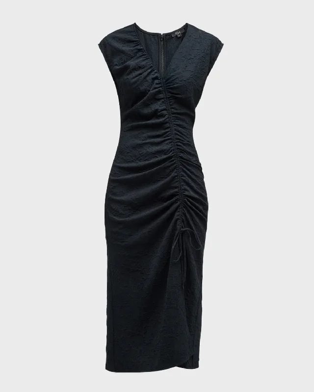 Create a timeless wardrobe with fashionable pieces   Auren V-Neck Ruched Midi Dress