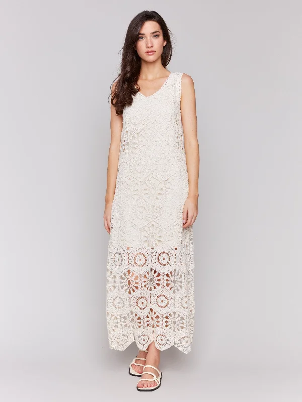 Comfortable yet fashionable women’s wear   Cotton Crochet Sleeveless Maxi Dress - Natural