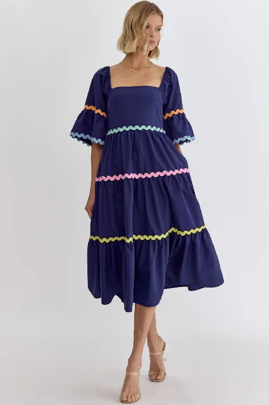 Women’s clothing that fits your personality and style   Beaming Beauty Navy Midi Dress