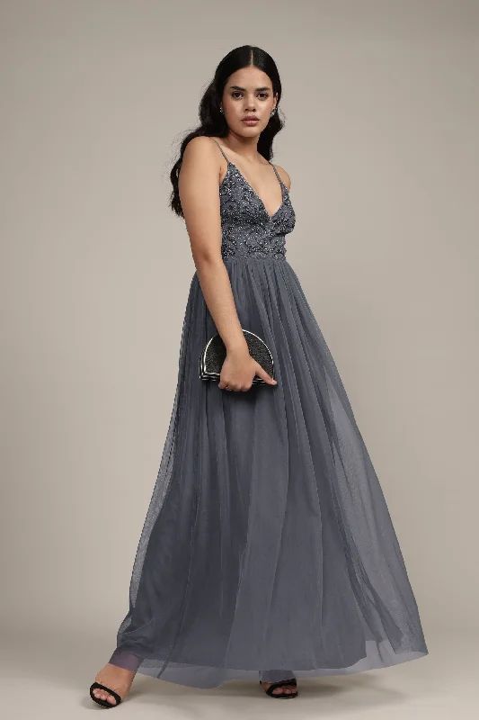Classic pieces for a timeless wardrobe   Seraphina Embellished Maxi Dress in Grey