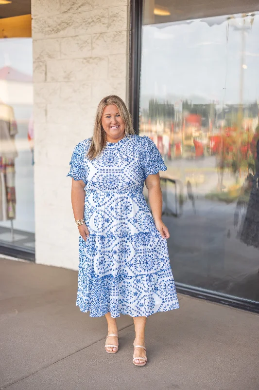 Express your style with fashionable women’s clothing   Blue Embroidered Sass Midi Dress