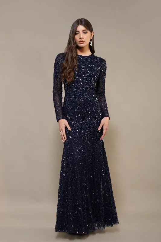 Chic for every occasion and style   Zinnia Embellished Maxi Dress in Navy