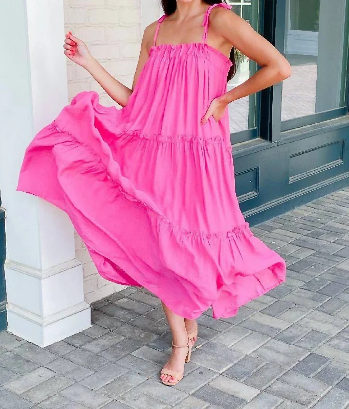 Perfect fashion pieces for the busy woman   Ruffled Tier Maxi Dress In Pink
