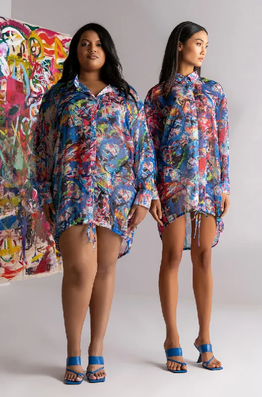 Luxurious fabrics and modern designs for women   SKYART X AKIRA CHIFFON BUTTON UP MINI DRESS
