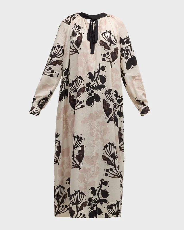 Comfortable yet stylish outfits for women on the go Naive Flower-Print Jacquard Neck-Tie Maxi Dress Comfortable yet stylish outfits for women on the go Naive Flower-Print Jacquard Neck-Tie Maxi Dress