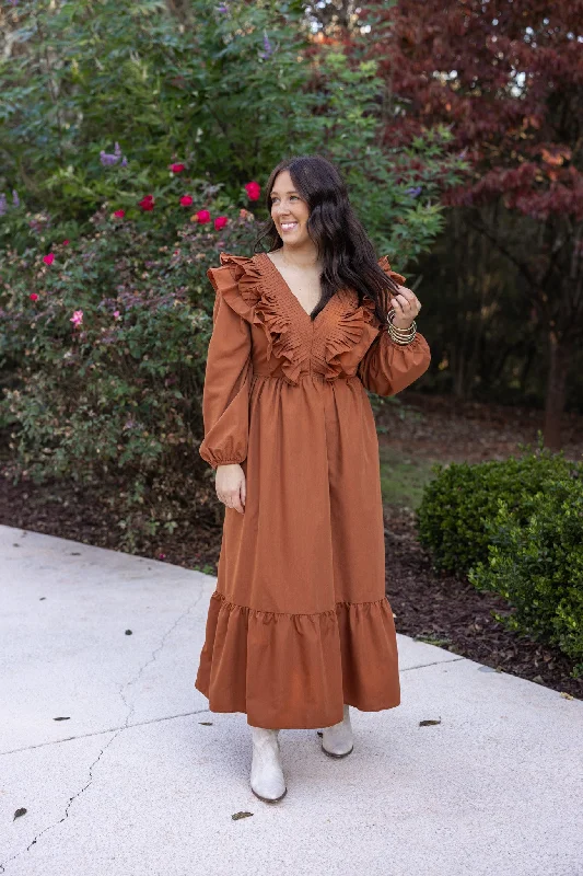Chic and comfortable clothing for busy women   Autumn Chic Caramel Midi Dress
