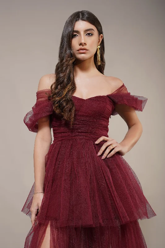 Modern fashion pieces designed for all women   Sydney Burgundy Tulle Maxi Dress