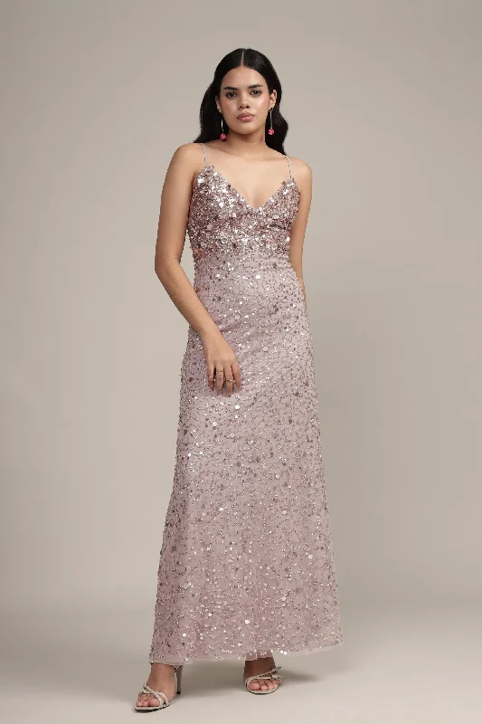Affordable fashion that looks high-end   Betty Beaded Champagne Maxi Dress