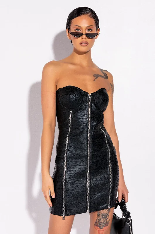 Comfortable yet fashionable women’s wear   BEST DATE BANDAGE ZIP FRONT MINI DRESS