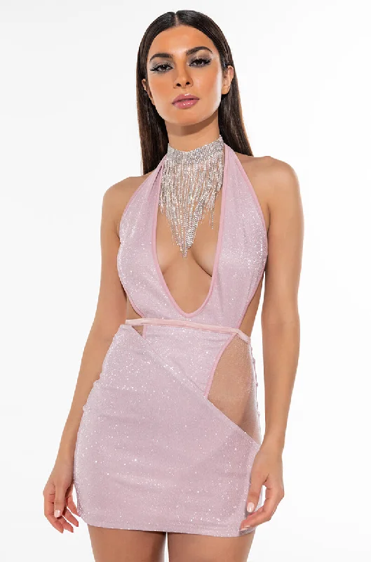 Trendy women’s clothing    SHINE ON BITCH GLITTER MINI DRESS PINK