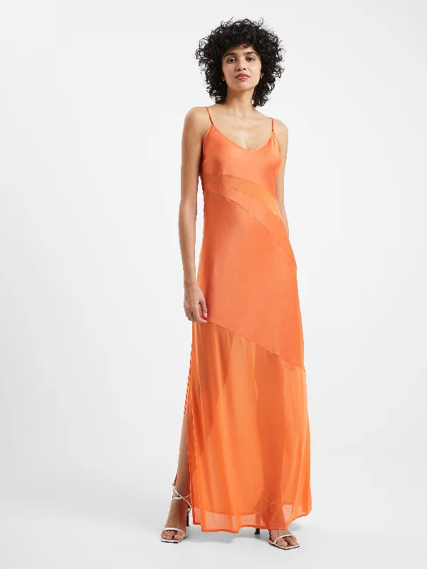 Fashionable, yet affordable women’s apparel   Inu Satin Strappy Mesh Maxi Dress