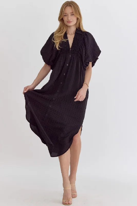 Feminine fashion to express your unique style   Easy Going Textured Black Midi Dress
