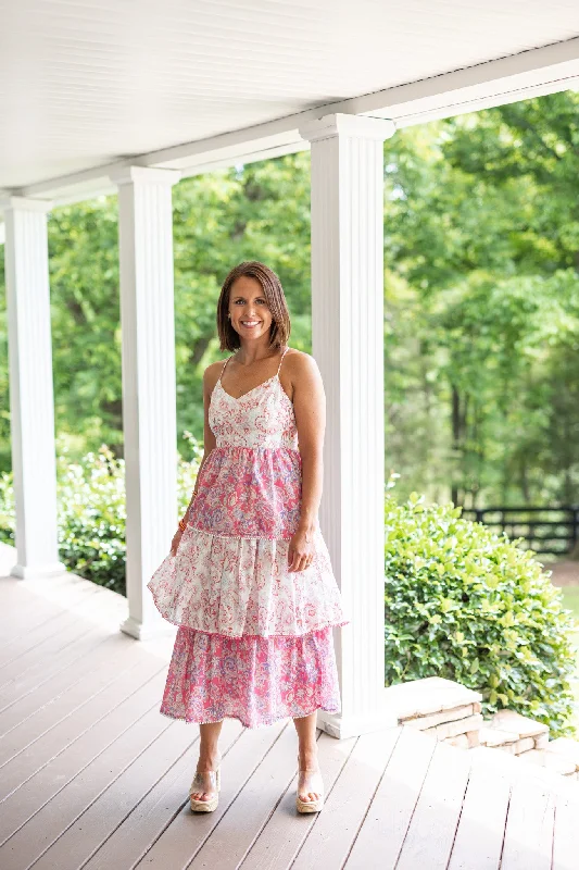 Cozy women’s clothing for the colder months   Vintage Paisley Pink Midi Dress