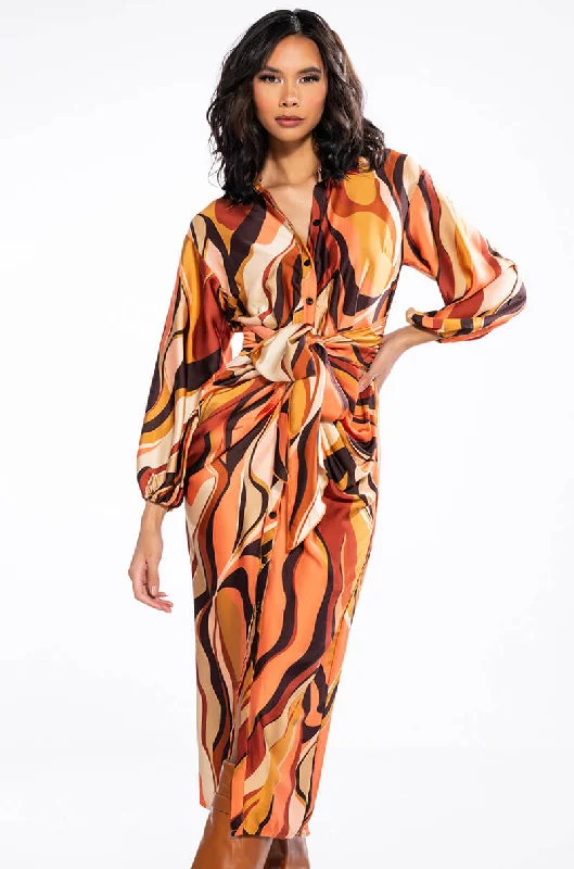 Sustainable fashion for stylish women   WORK OF ART SATIN BUTTON DOWN MIDI DRESS