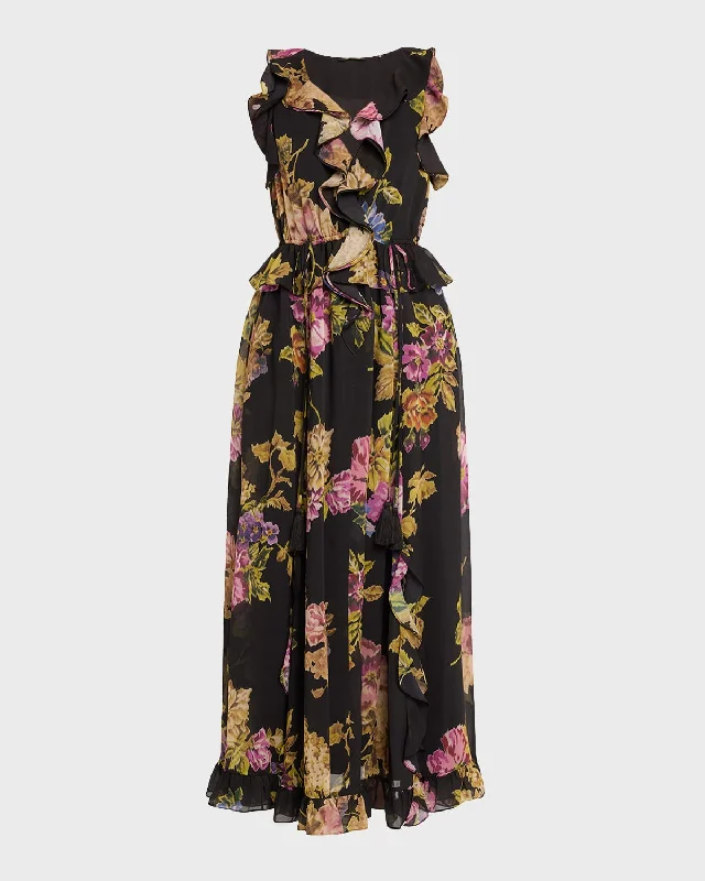 Versatile outfits to transition from day to night Lesley Floral-Print Ruffle Maxi Dress Versatile outfits to transition from day to night Lesley Floral-Print Ruffle Maxi Dress