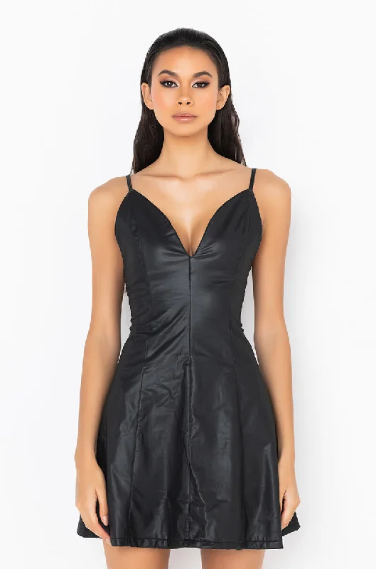 Classic pieces for a timeless wardrobe   VEGAN LEATHER ESSENTIAL MINI DRESS BLACK