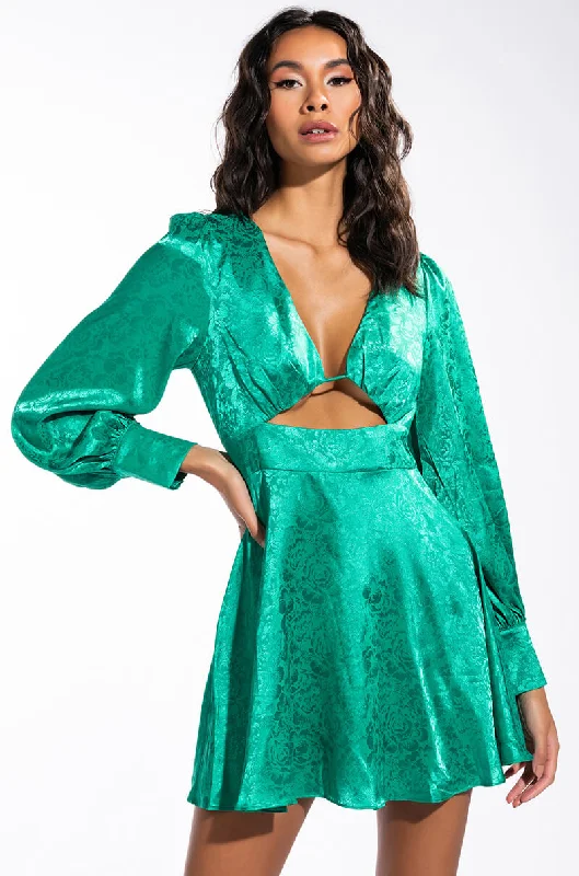 Classic pieces for a timeless wardrobe   OCEAN DRIVE LONG SLEEVE CUTOUT SATIN MINI DRESS