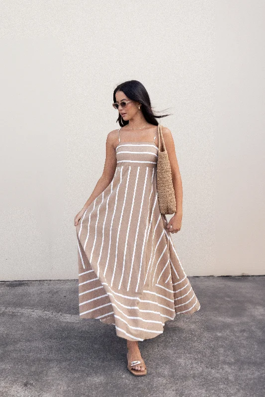 Chic, modern fashion for empowered women   Brea Maxi Dress - Tan Stripe