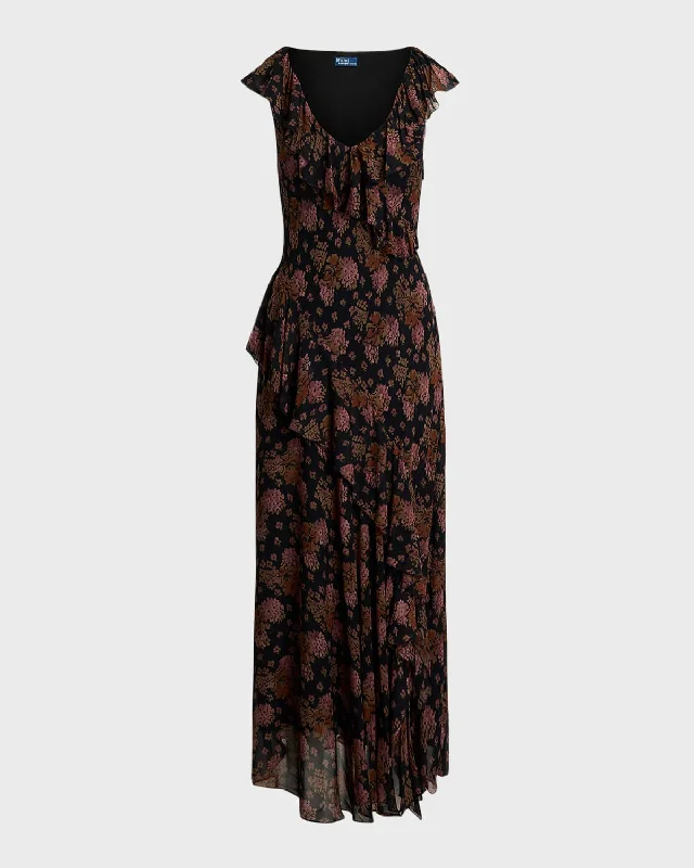Bold, confident, and stylish women’s clothing   Floral Ruffle-Trim Georgette Maxi Dress