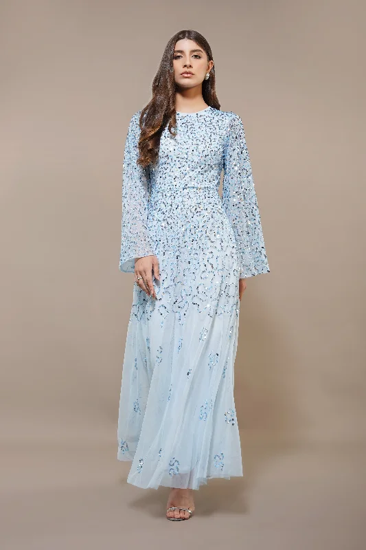 Stylish women’s clothing designed for comfort Sloane Long Sleeve Embellished Maxi Dress in Sky Blue Stylish women’s clothing designed for comfort Sloane Long Sleeve Embellished Maxi Dress in Sky Blue