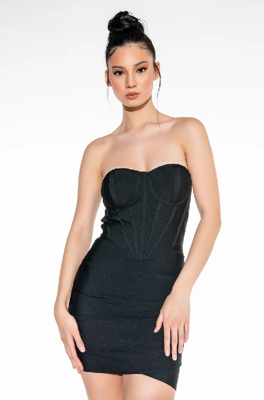 Feminine and fashionable clothing for every wardrobe   WHAT YOU NEED BANDAGE CORSET TOP MINI DRESS