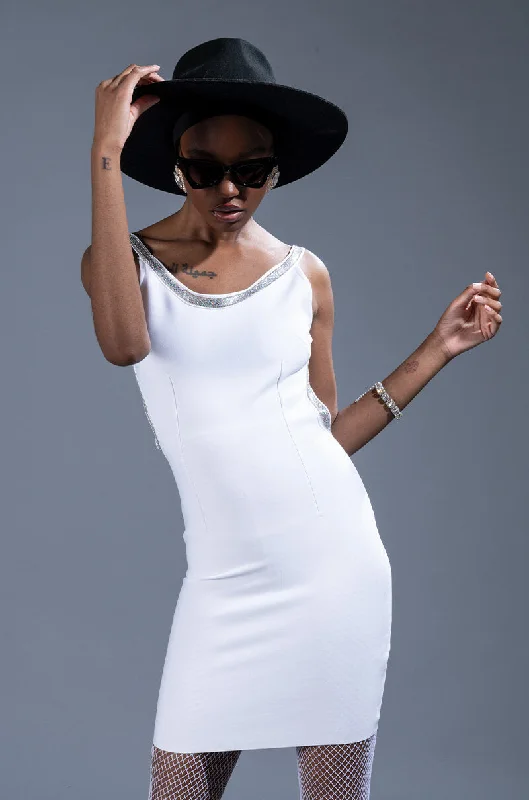 Women’s clothing that combines comfort and style   BANDAGE LOW BACK STONE DETAIL MINI DRESS