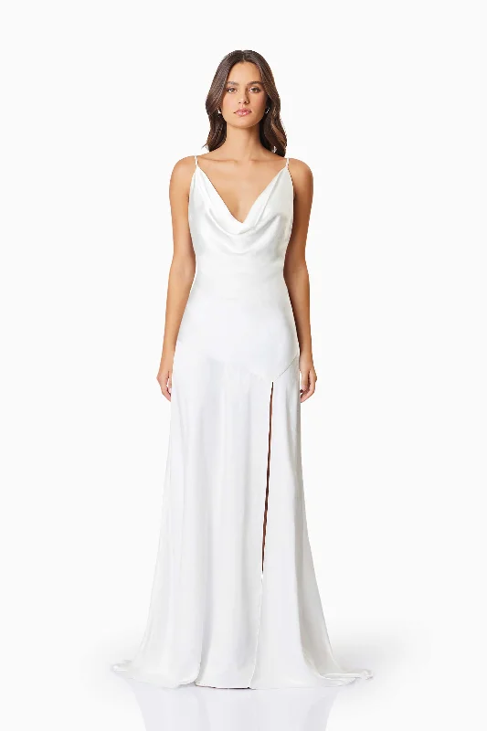 Elevate your style with fashionable women’s clothing Clementine Cowl Neck Maxi Dress In White Elevate your style with fashionable women’s clothing Clementine Cowl Neck Maxi Dress In White
