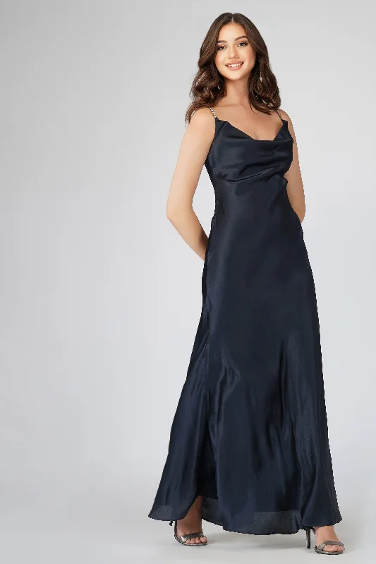 Fashion-forward styles that make a statement   Sienna Navy Blue Satin Maxi Dress