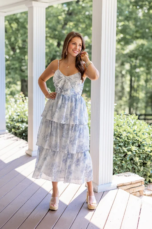 Stylish plus-size clothing for women   Sweet Florals Blue Midi Dress