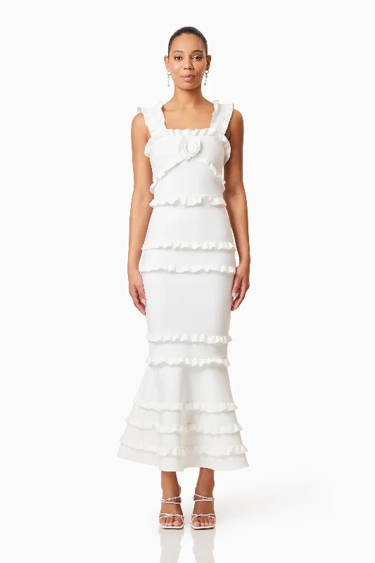 High-quality women’s wear for everyday elegance   Kimberly Frill Maxi Dress in White