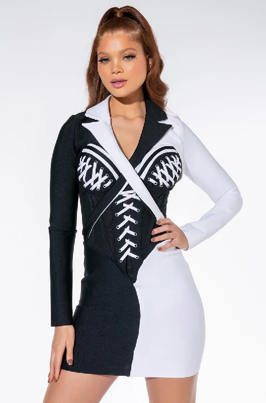 Versatile outfits to transition from day to night   CRUELLA WHO BANDAGE MINI DRESS