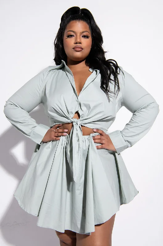 Elegant evening wear for special events   PLUS DON'T GO FIT AND FLARE FRONT TIE MINI DRESS