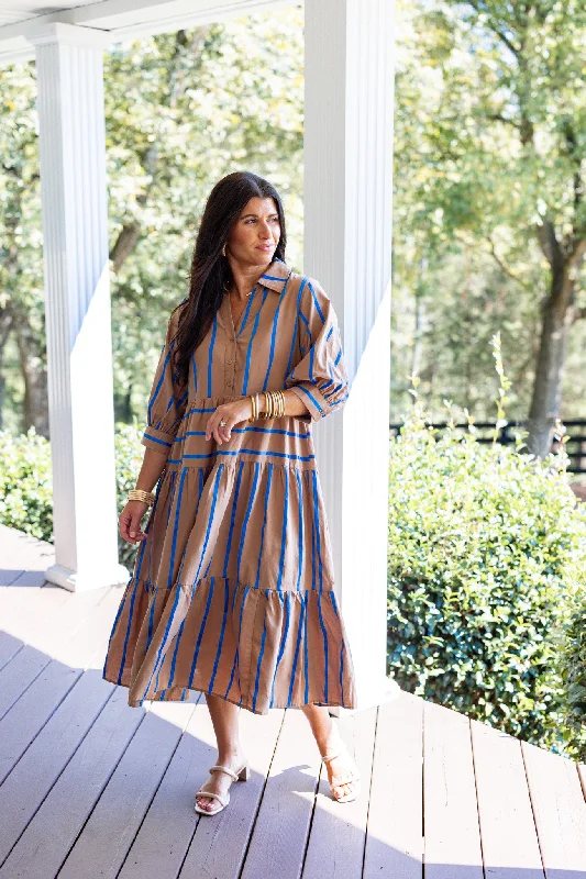 Essential women’s clothing for every season   Ribbon Striped Mocha Midi Dress