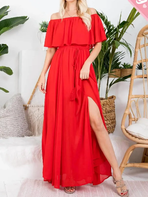 Versatile fashion options for every occasion Curvy Off Shoulder Maxi Dress Chiffon In Red Versatile fashion options for every occasion Curvy Off Shoulder Maxi Dress Chiffon In Red