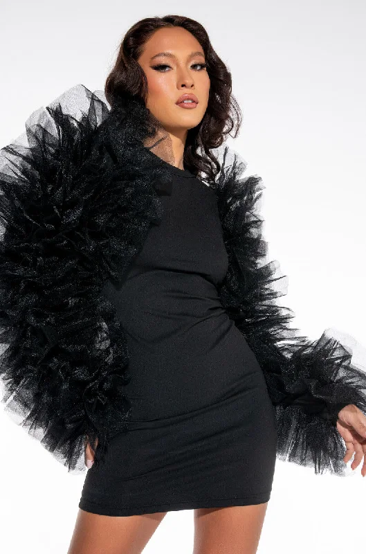 Bold, confident, and stylish women’s clothing   ON MY SHIT TULLE SLEEVE MINI DRESS