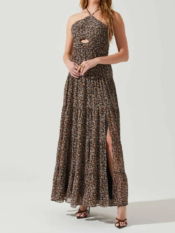 Luxurious fabrics and modern designs for women Madeline Floral Cutout Maxi Dress In Black/brown Luxurious fabrics and modern designs for women Madeline Floral Cutout Maxi Dress In Black/brown